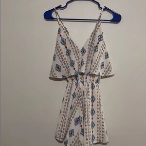 Trac White and Blue Patterned Mini romper